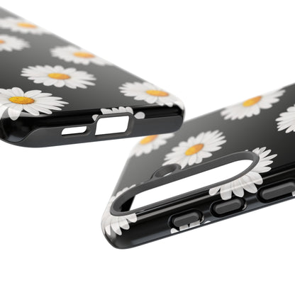 Black Daisy Floral Tough Phone Case – Cute Protective Cover for Iphone, Samsung Galaxy and Pixel