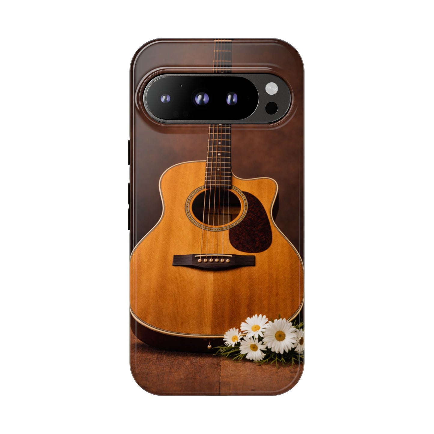 Acoustic Guitar Daisy Phone Case | Rustic Music Lover Tough Cover