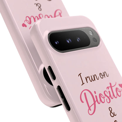 I Run on Diosito y Cafecito Phone Case, Pink Aesthetic Latina Faith Coffee Case, Girly Protective iPhone Samsung Cover