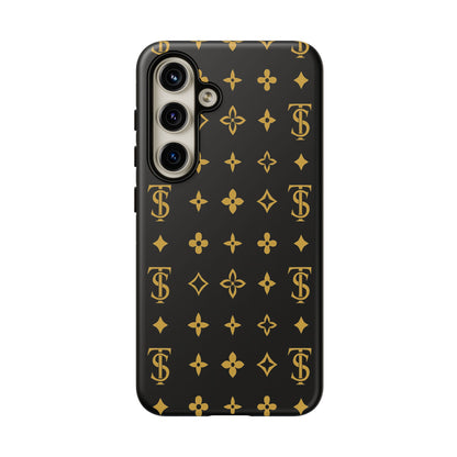 Gold Monogram Pattern Tough Phone Case | Black & Gold Luxury Design for Iphone, Samsung Galaxy and Pixel