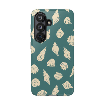 Seashell Pattern Phone Case | Teal Coastal Shells Tough Case for Iphone, Samsung Galaxy and Pixel