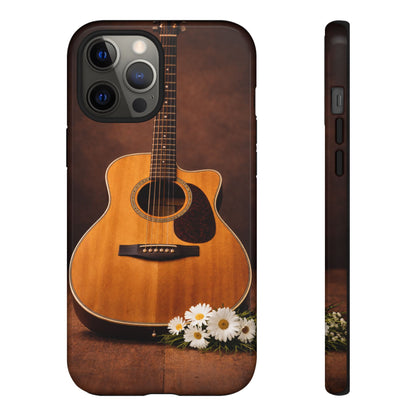 Acoustic Guitar Daisy Phone Case | Rustic Music Lover Tough Cover