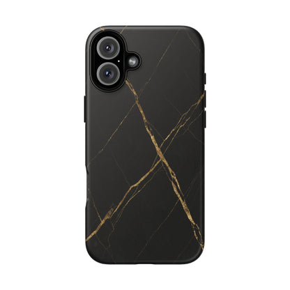 Black Marble Phone Case with Gold Veins – Luxury Minimal Aesthetic Tough Case