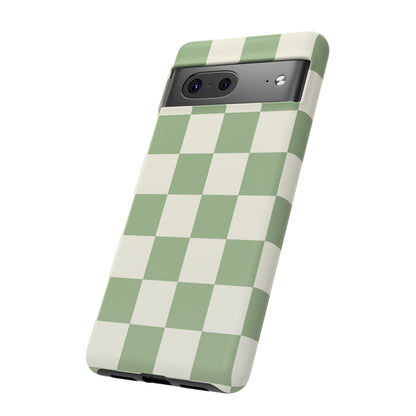 Sage Green Checkerboard Phone Case | Minimal Aesthetic Checkered iPhone & Samsung Tough Case