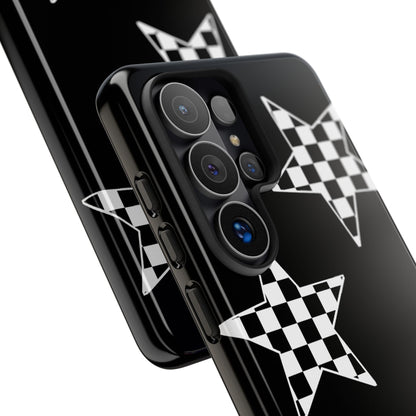 Checkered Star Tough Phone Case – Black Retro Graphic Protective Cover for Iphone, Samsung Galaxy and Pixel