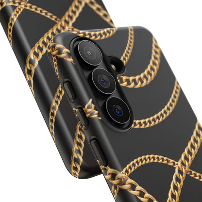 Luxury Gold Chain Phone Case – Black Designer Style Tough Protective Cover for Iphone, Samsung Galaxy and Pixel