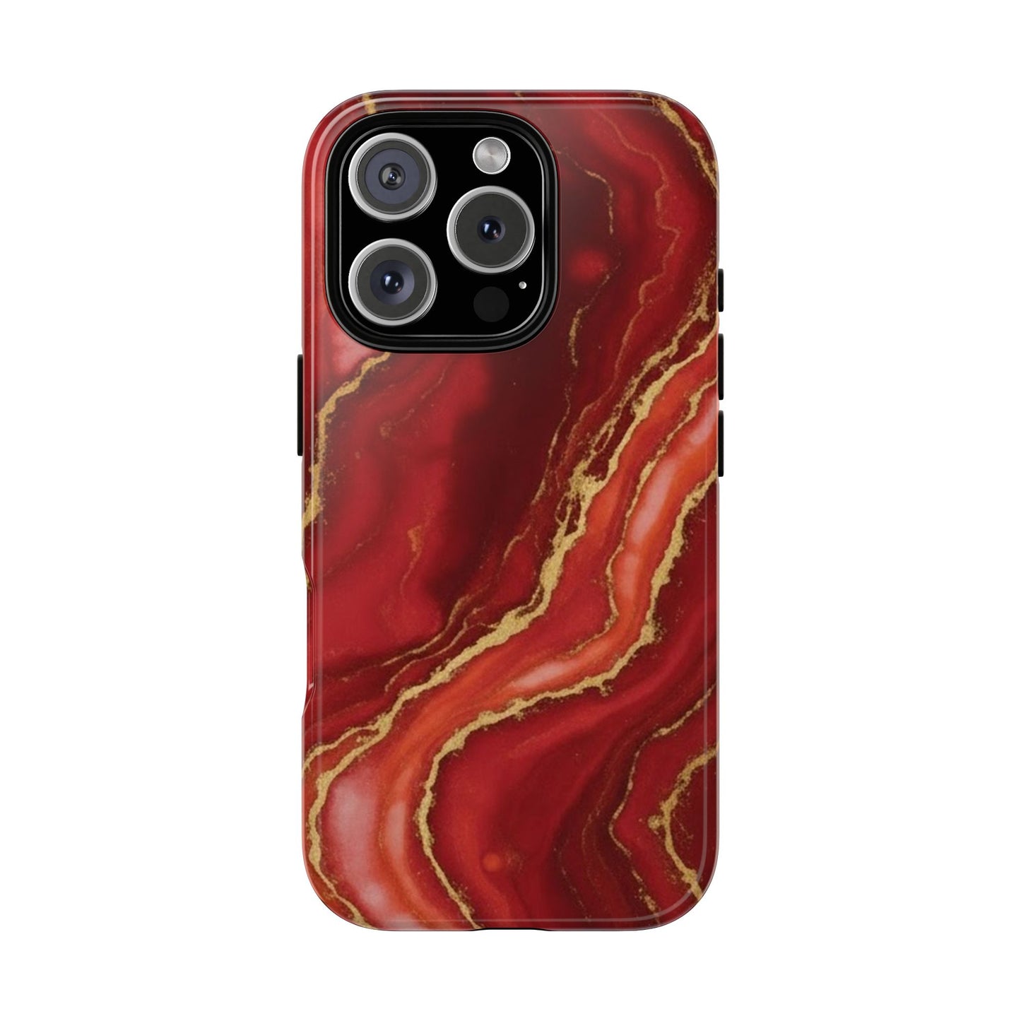 Red Agate Marble Phone Case with Gold Veins – Luxury Tough iPhone & Samsung Case