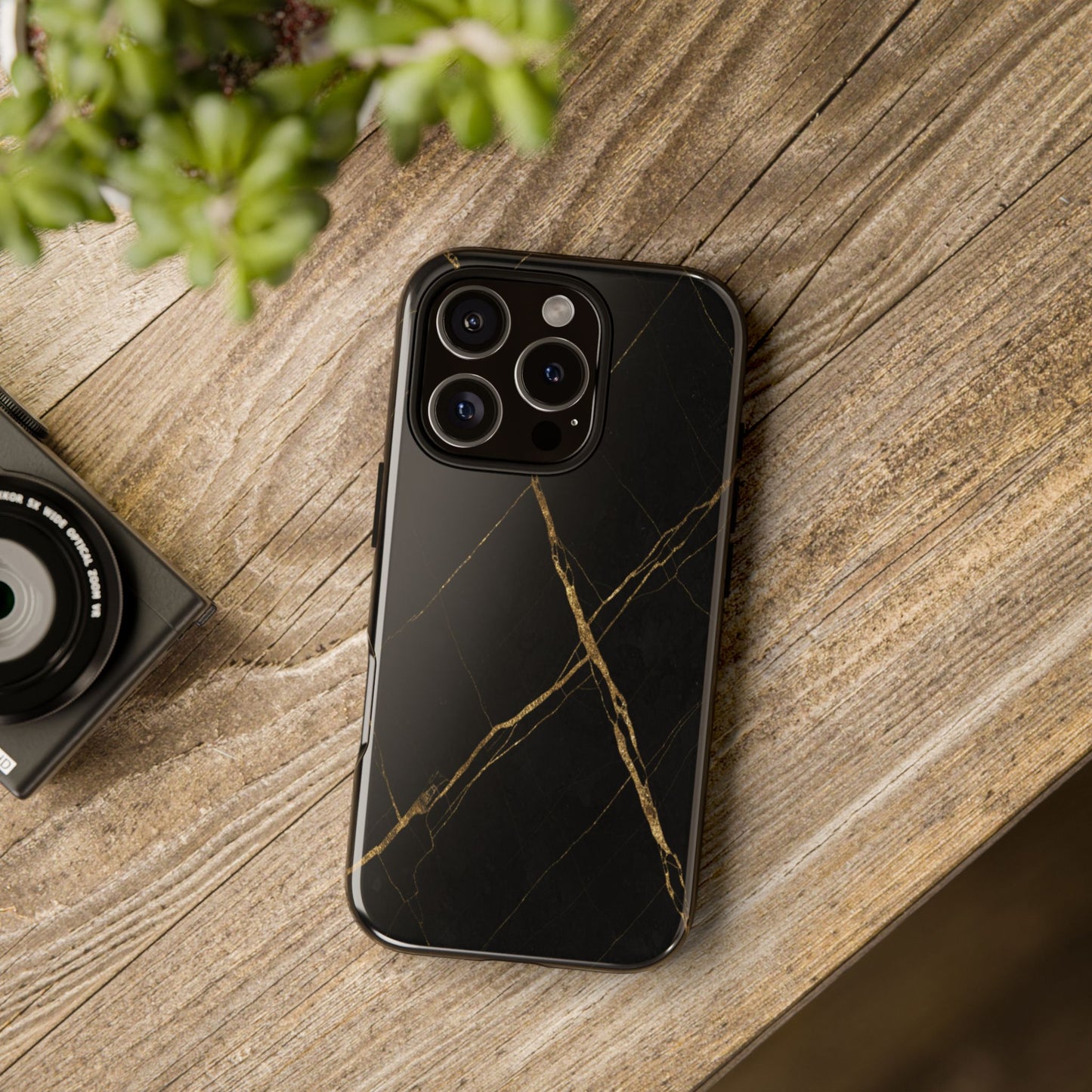 Black Marble Phone Case with Gold Veins | Minimal Luxury Tough Case