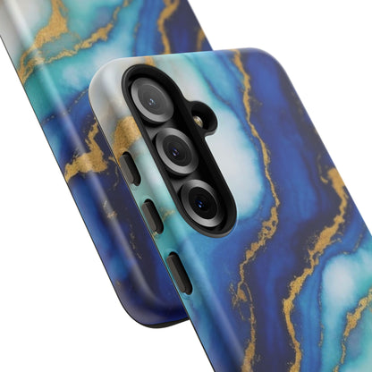 Blue & Gold Marble Phone Case – Luxury Resin Art Tough Case (iPhone, Samsung, Pixel)