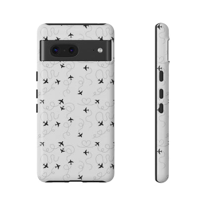 Minimal Paper Airplane Pattern Phone Case – Black White Aesthetic Tough Cover