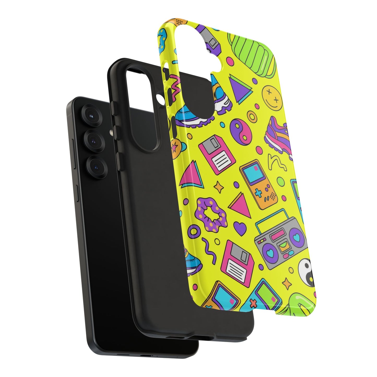 90s Retro Neon Phone Case – Y2K Nostalgia Colorful Icons Tough Protective Case