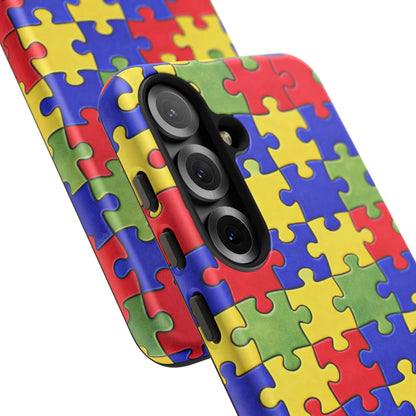 Colorful Puzzle Phone Case, Autism Awareness Jigsaw Design, Tough Protective Case, iPhone & Samsung Case, Vibrant Puzzle Pattern