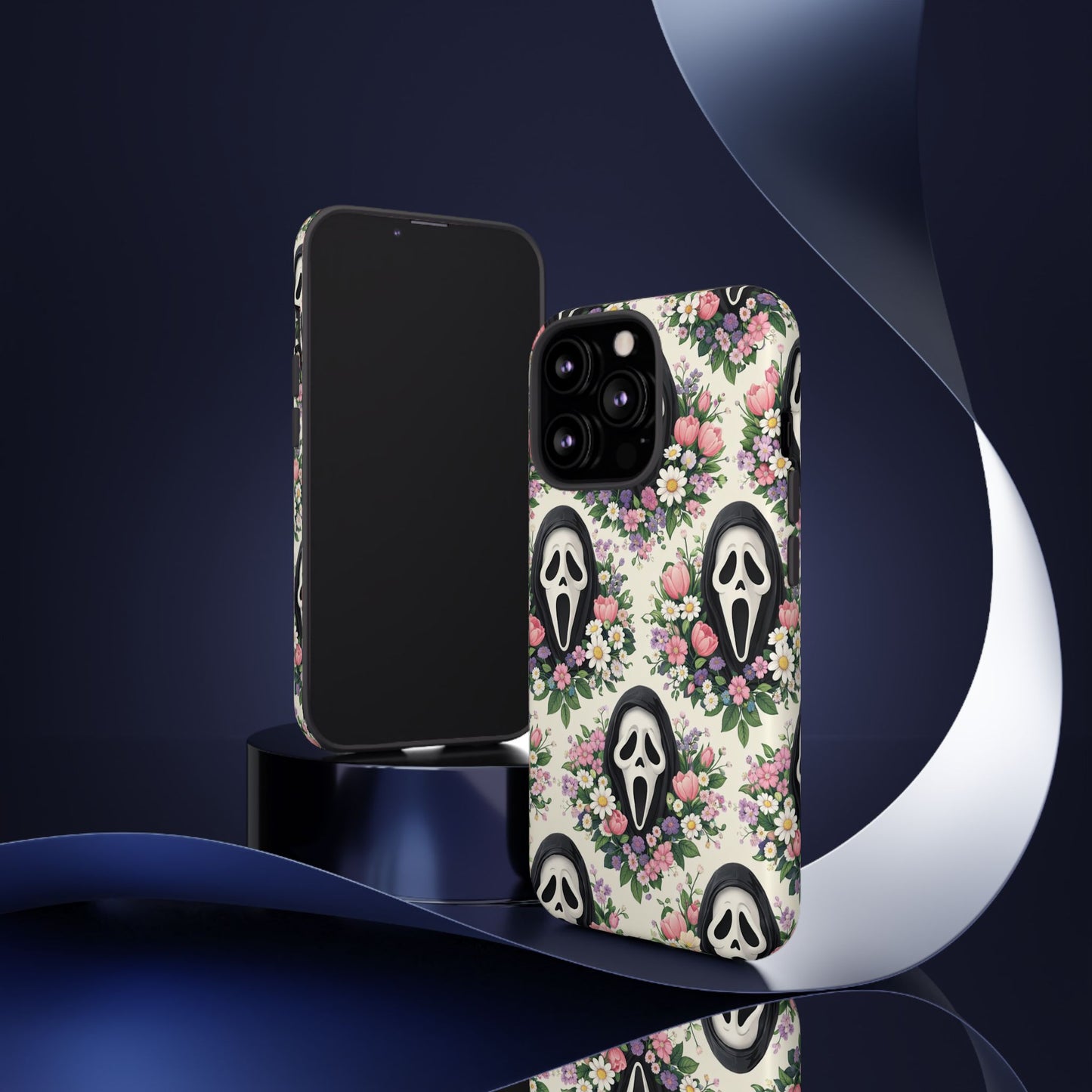 Floral Ghost Face Aesthetic Phone Case – Cute Spooky Tough Cover