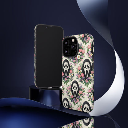 Floral Ghost Face Aesthetic Phone Case – Cute Spooky Tough Cover