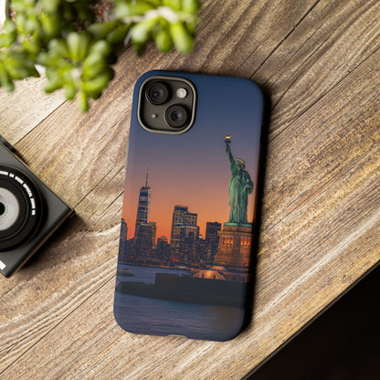 Statue of Liberty Sunset Phone Case – New York City Skyline Travel Aesthetic Tough Case