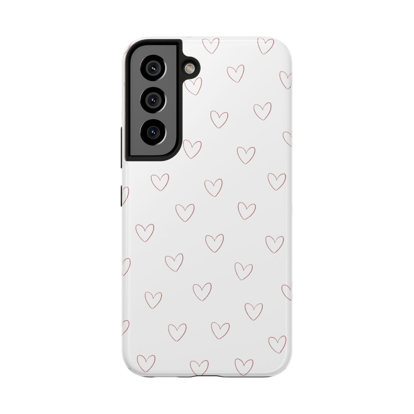 Hand-Drawn Hearts Tough Phone Case | Minimal Pink Heart Pattern