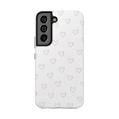 Hand-Drawn Hearts Tough Phone Case | Minimal Pink Heart Pattern