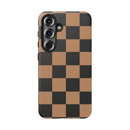 Brown Checkered Phone Case | Aesthetic Checkerboard iPhone & Samsung Tough Case