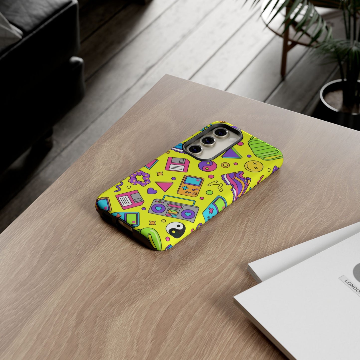 90s Retro Neon Phone Case – Y2K Nostalgia Colorful Icons Tough Protective Case