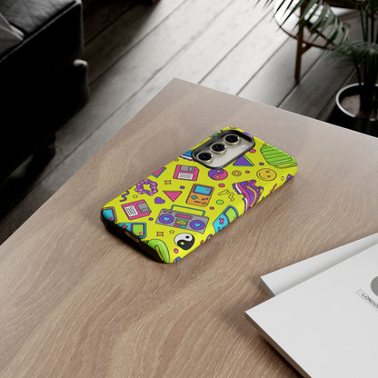90s Retro Neon Phone Case – Y2K Nostalgia Colorful Icons Tough Protective Case
