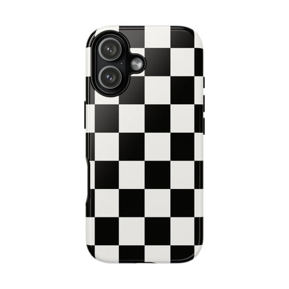Black & White Checkerboard Phone Case – Classic Aesthetic Tough Protective Case