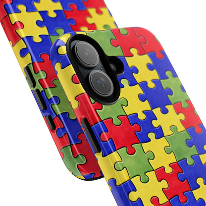 Colorful Puzzle Phone Case, Autism Awareness Jigsaw Design, Tough Protective Case, iPhone & Samsung Case, Vibrant Puzzle Pattern