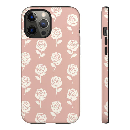 White Rose Pattern Tough Phone Case | Elegant Floral Aesthetic Case for Iphone, Samsung Galaxy and Pixel
