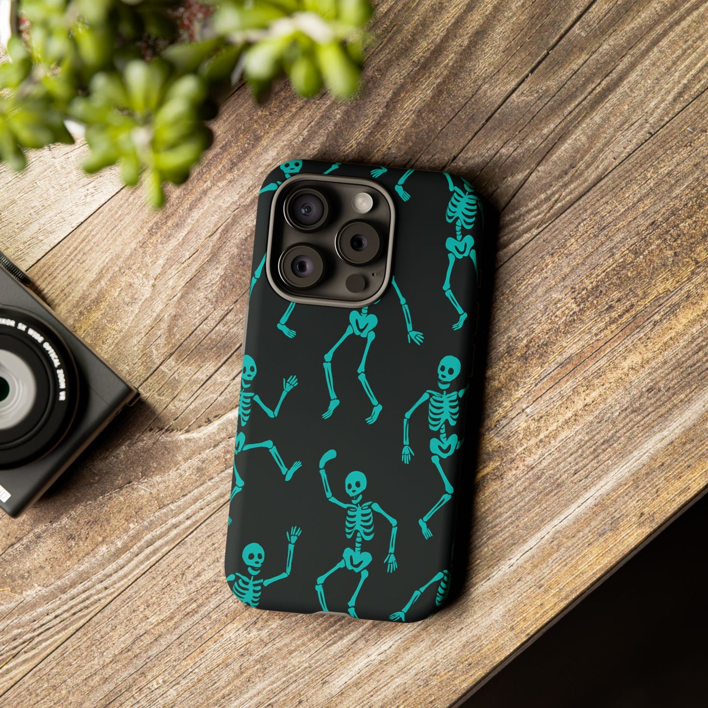 Dancing Teal Skeletons Phone Case | Tough Protective Case for Iphone, Samsung Galaxy and Pixel