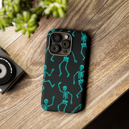 Dancing Teal Skeletons Phone Case | Tough Protective Case for Iphone, Samsung Galaxy and Pixel