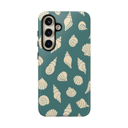 Seashell Pattern Phone Case | Teal Coastal Shells Tough Case for Iphone, Samsung Galaxy and Pixel