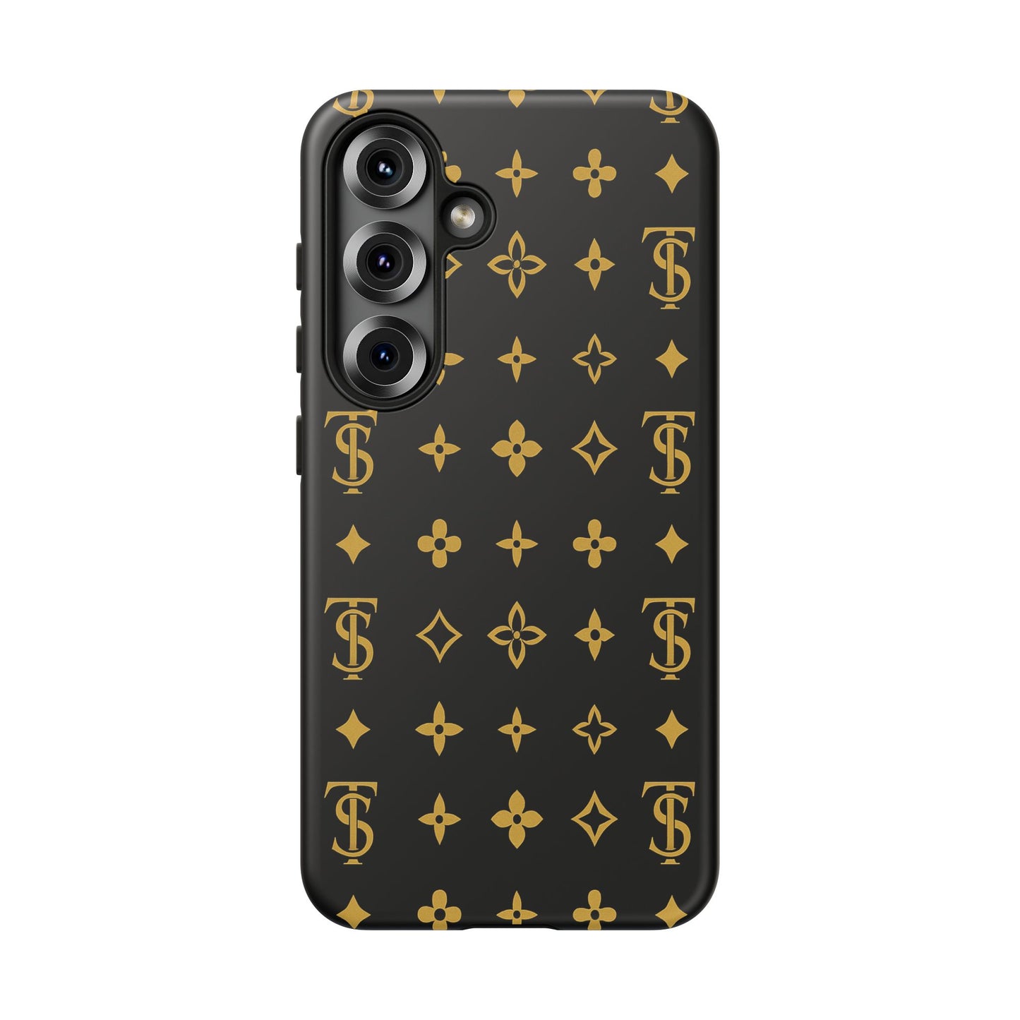 Gold Monogram Pattern Tough Phone Case | Black & Gold Luxury Design for Iphone, Samsung Galaxy and Pixel