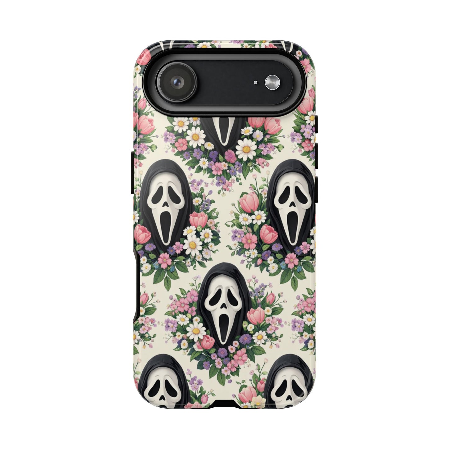 Floral Ghost Face Aesthetic Phone Case – Cute Spooky Tough Cover