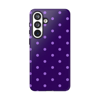 Purple Polka Dot Tough Phone Case – Cute Stylish Durable Protective Cover for Iphone, Samsung Galaxy and Pixel