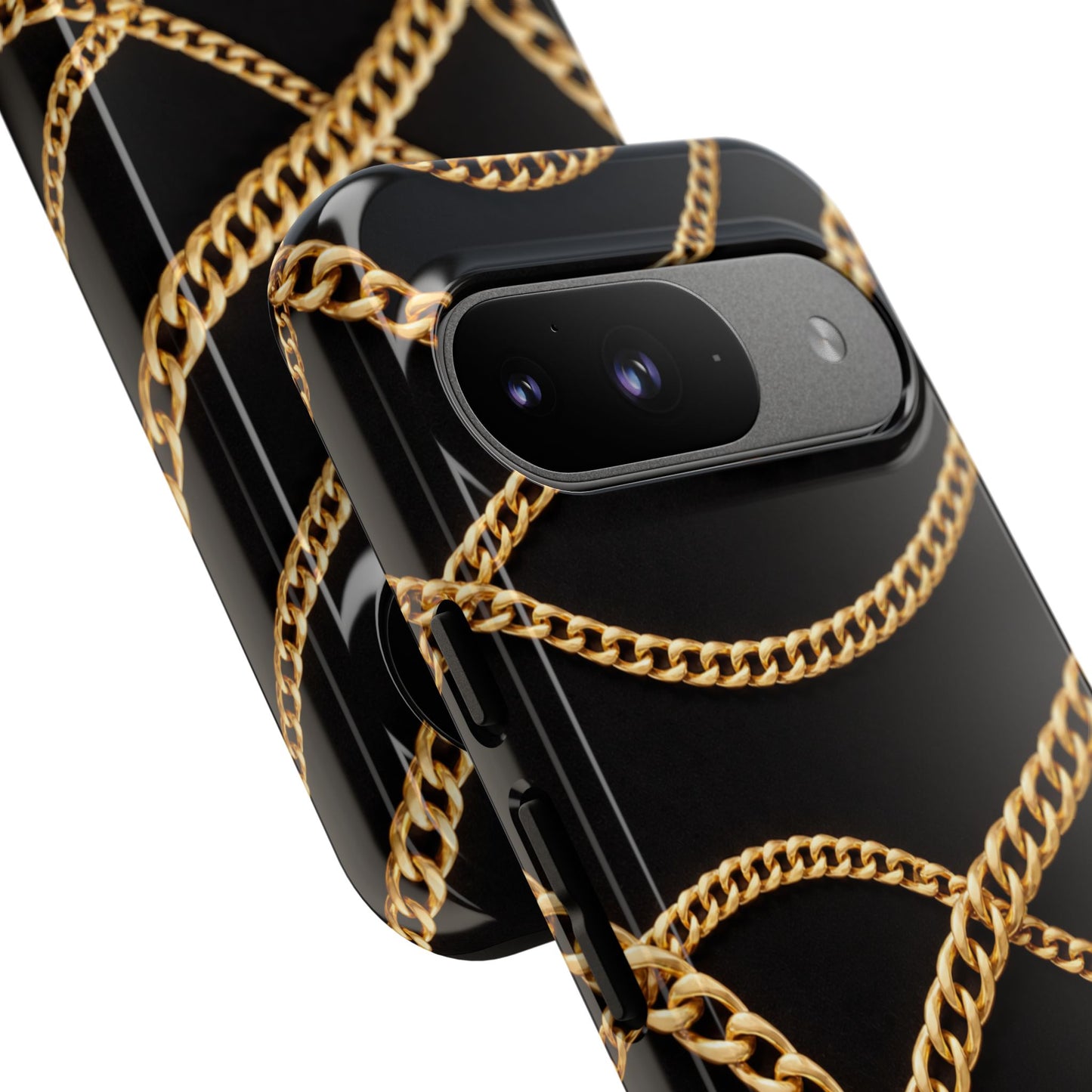 Luxury Gold Chain Phone Case – Black Designer Style Tough Protective Cover for Iphone, Samsung Galaxy and Pixel