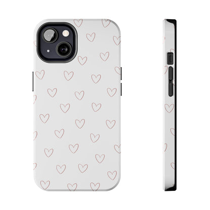 Hand-Drawn Hearts Tough Phone Case | Minimal Pink Heart Pattern