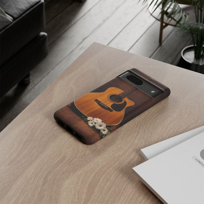 Acoustic Guitar Daisy Phone Case | Rustic Music Lover Tough Cover