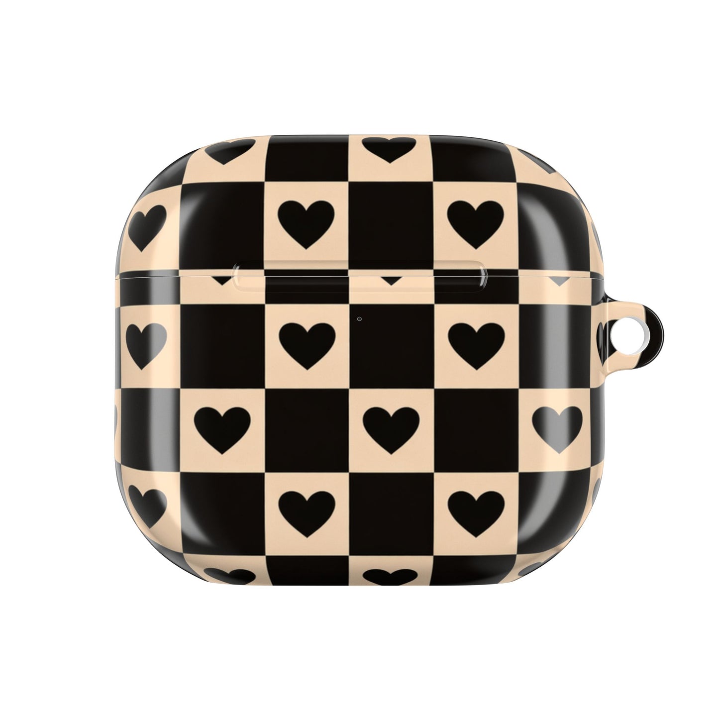 Checkerboard Heart AirPod Case — Retro Black & Beige Protective Cover