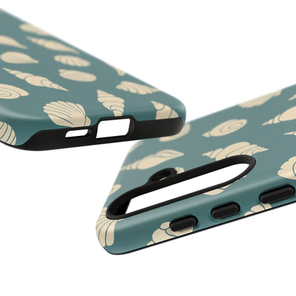 Seashell Pattern Phone Case | Teal Coastal Shells Tough Case for Iphone, Samsung Galaxy and Pixel
