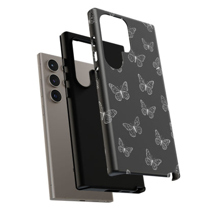 White Butterfly Pattern Phone Case – Dark Aesthetic Monochrome Tough Cover