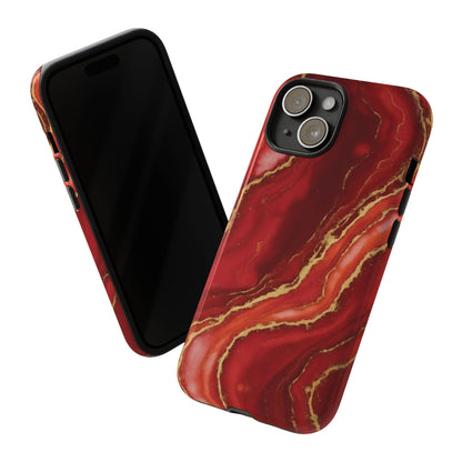 Red Agate Marble Phone Case with Gold Veins – Luxury Tough iPhone & Samsung Case