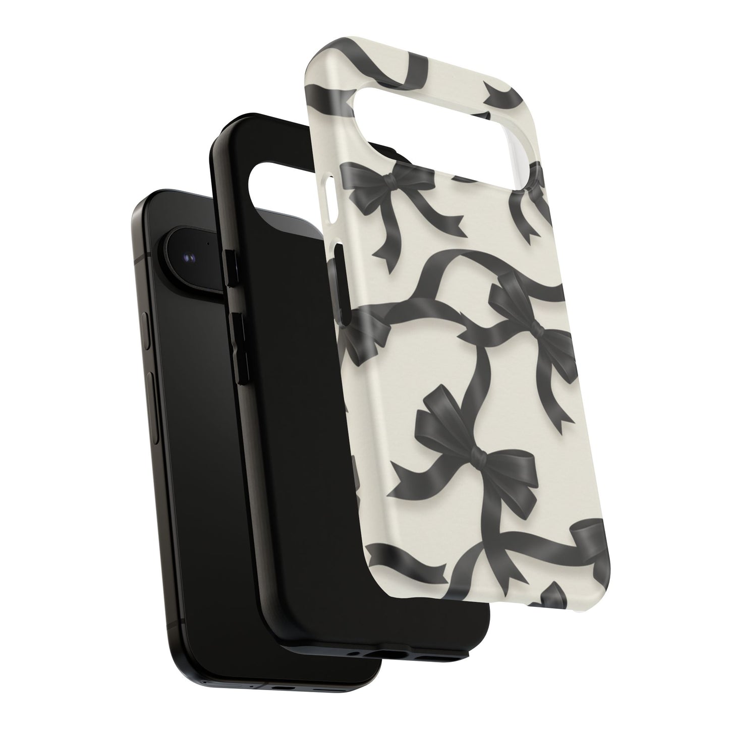 Black Ribbon Bow Phone Case, Minimal Bow Pattern Tough Protective Case