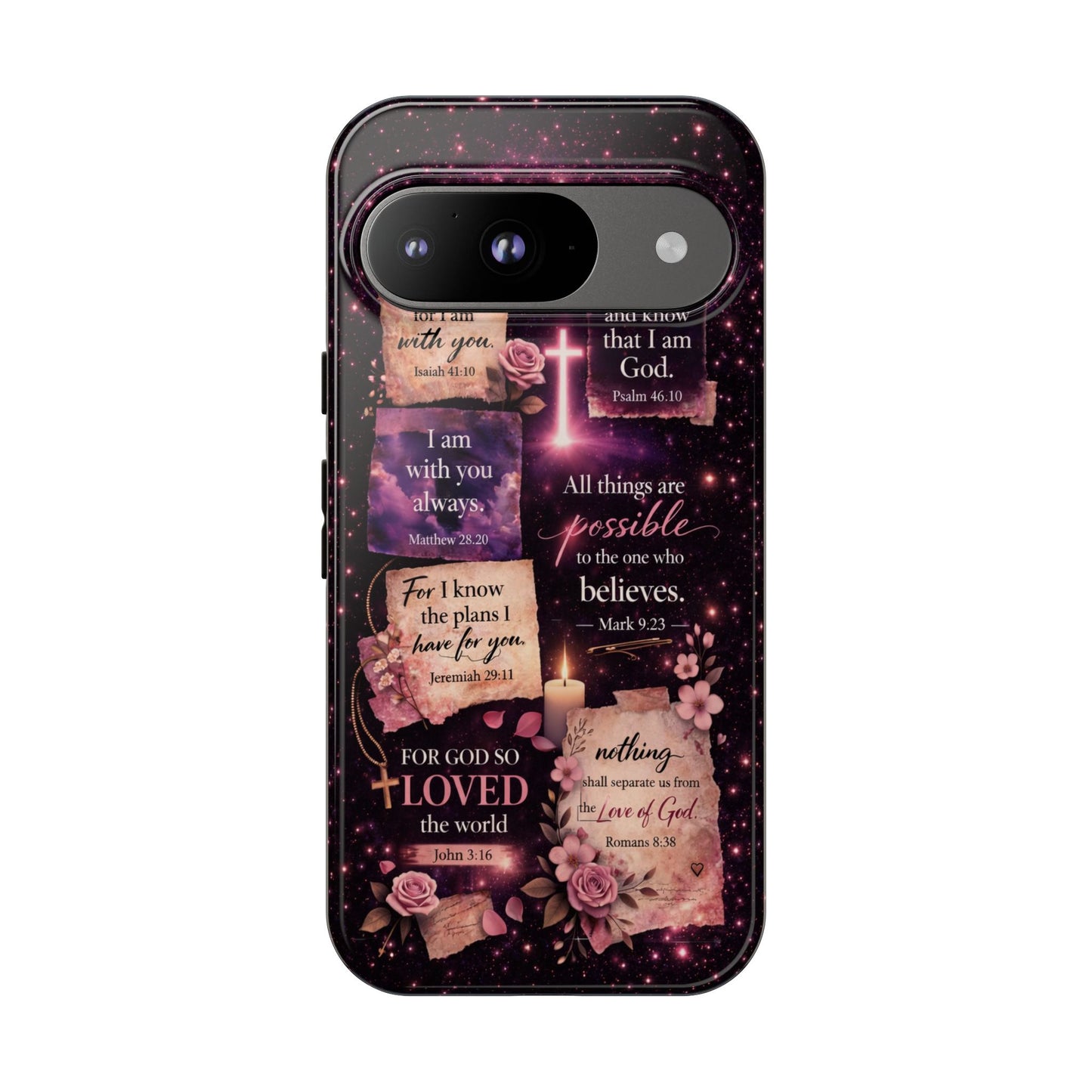 Christian Bible Verse Phone Case Pink Floral Faith Tough Protective Cover Gift