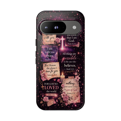 Christian Bible Verse Phone Case Pink Floral Faith Tough Protective Cover Gift