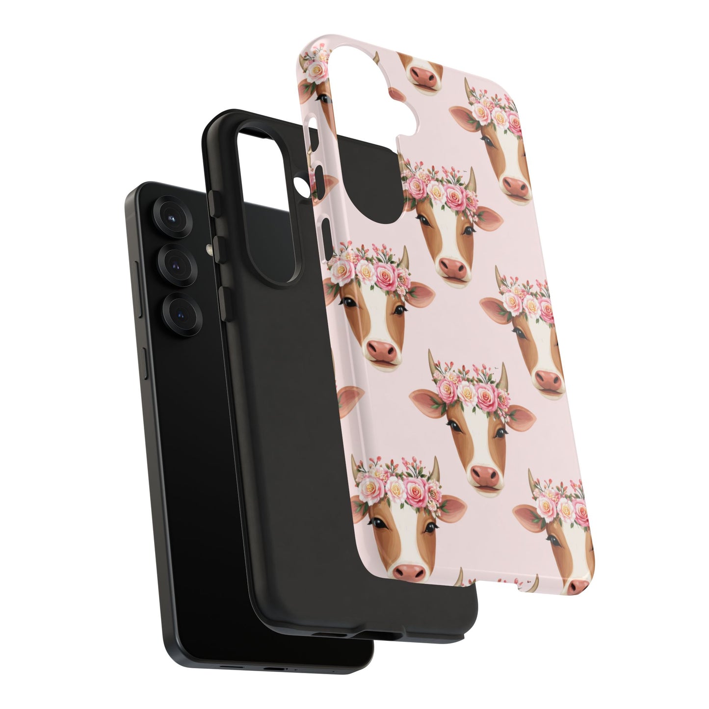 Floral Cow Phone Case – Cute Pink Cow Print Tough Protective Case for Iphone, Samsung Galaxy and Pixel