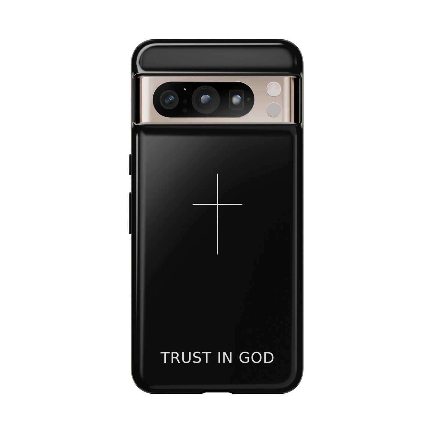 Trust in God Phone Case Minimal Cross Christian Black Tough Cover