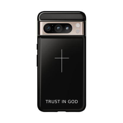 Trust in God Phone Case Minimal Cross Christian Black Tough Cover
