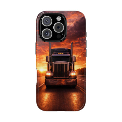 Big Rig Truck Phone Case Sunset Highway Semi Truck iPhone Samsung Cover