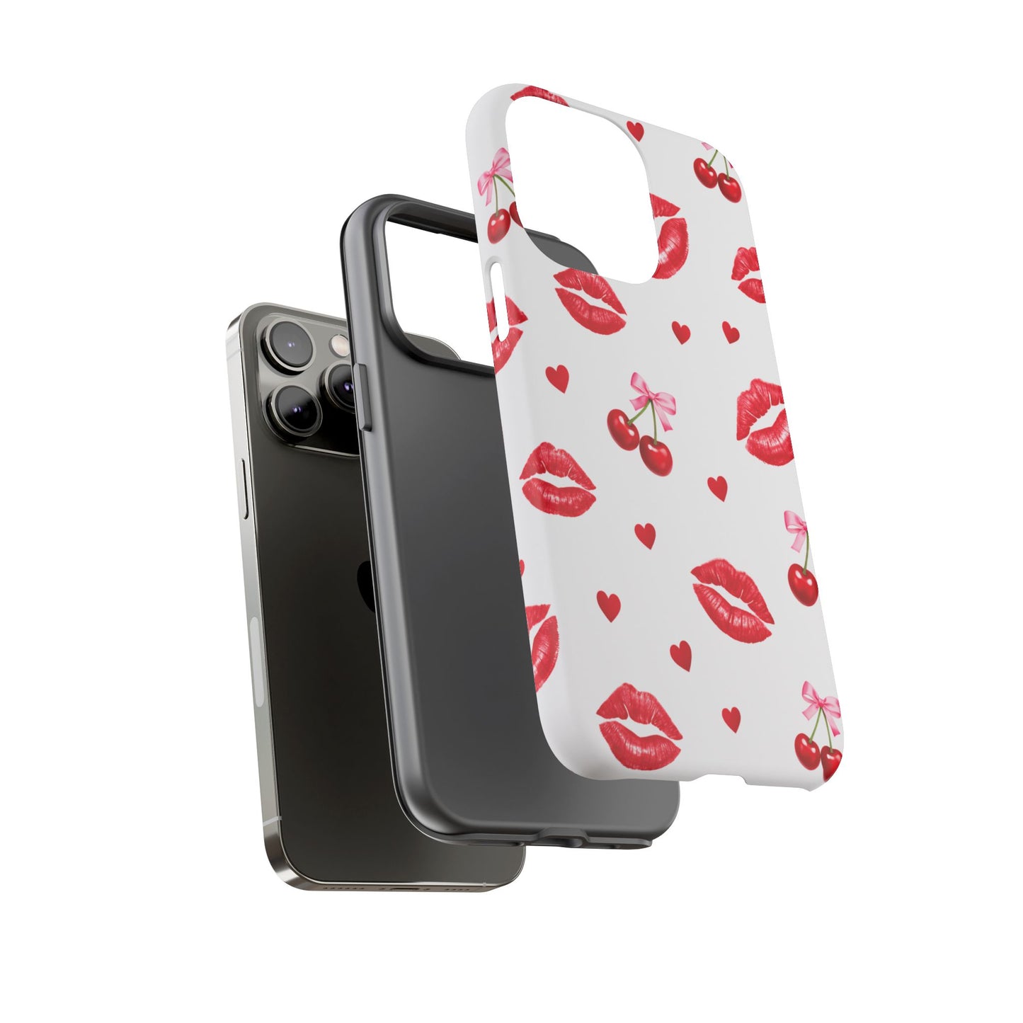 Red Lips & Cherry Phone Case – Y2K Retro Aesthetic Tough Cover