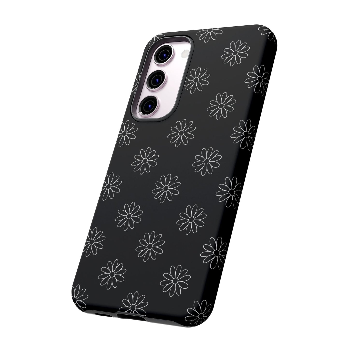 Black Daisy Floral Phone Case – Slim Protective Tough Case for Iphone, Samsung Galaxy and Pixel
