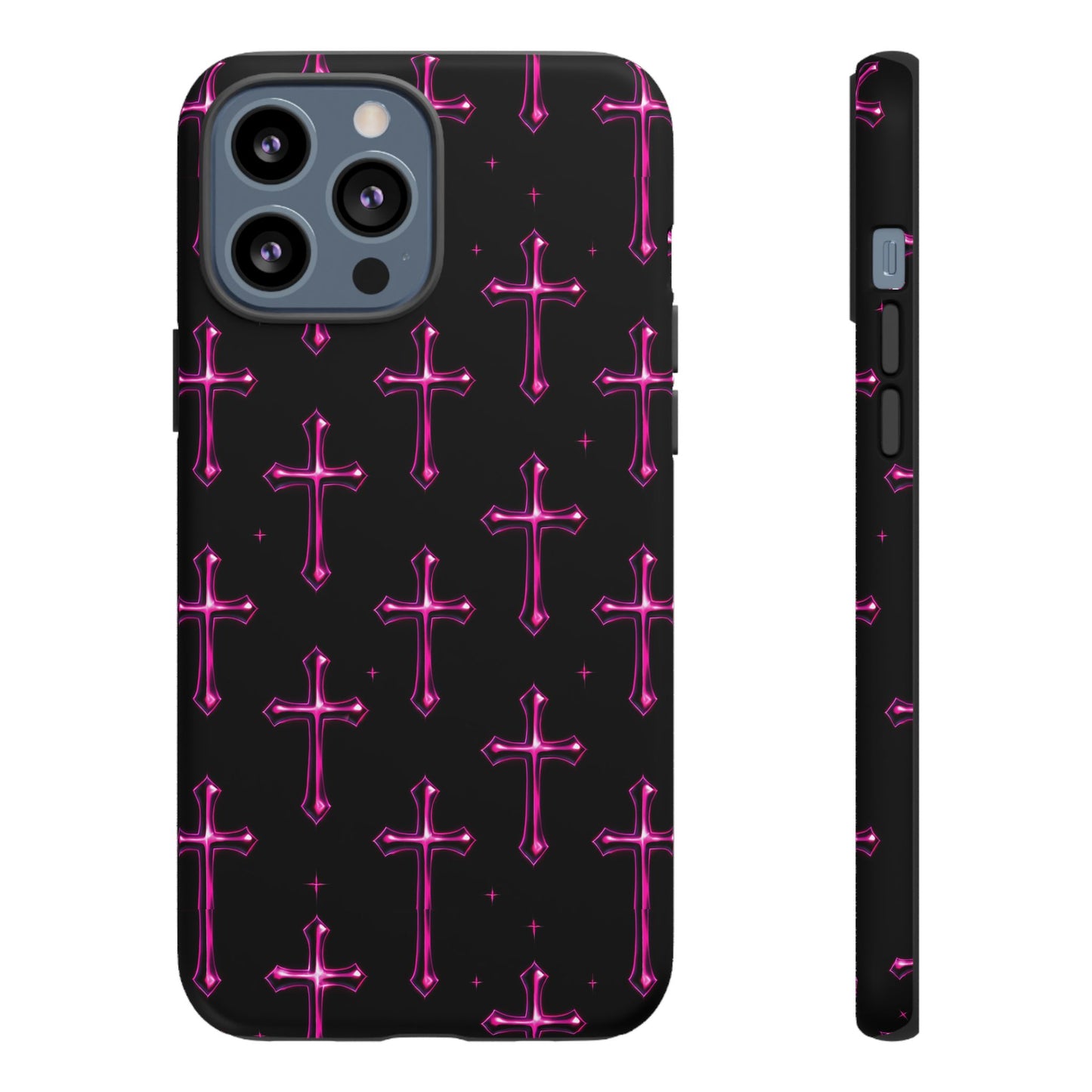 Neon Pink Cross Pattern Phone Case | Tough Protective Case for Iphone, Samsung Galaxy and Pixel